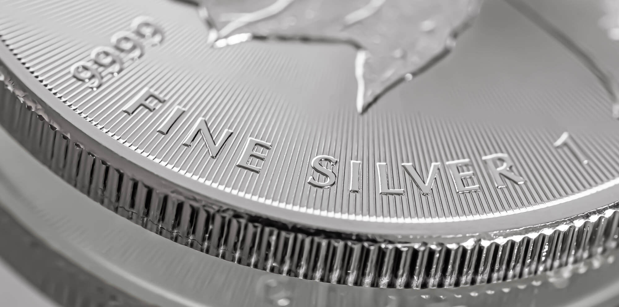 Macro Close up of a Silver Canadian Maple Leaf Bullion Coin